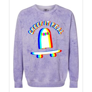 Ghost Skateboard Lazy Halloween Creep It Real Ghost Funny Gift Colorblast Crewneck Sweatshirt