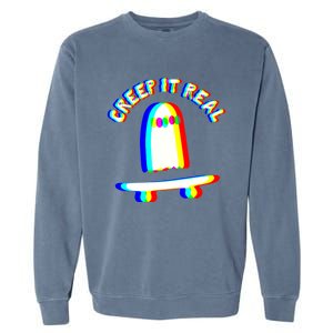 Ghost Skateboard Lazy Halloween Creep It Real Ghost Funny Gift Garment-Dyed Sweatshirt