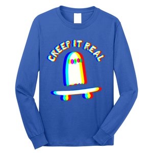 Ghost Skateboard Lazy Halloween Creep It Real Ghost Funny Gift Long Sleeve Shirt