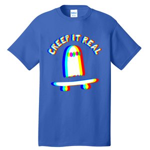 Ghost Skateboard Lazy Halloween Creep It Real Ghost Funny Gift Tall T-Shirt