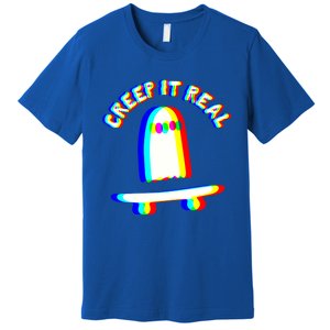 Ghost Skateboard Lazy Halloween Creep It Real Ghost Funny Gift Premium T-Shirt