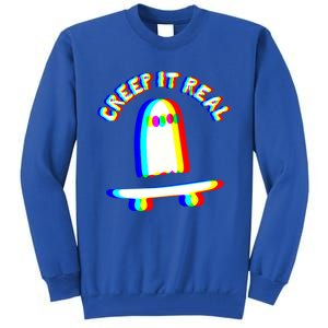 Ghost Skateboard Lazy Halloween Creep It Real Ghost Funny Gift Tall Sweatshirt