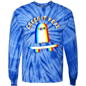 Ghost Skateboard Lazy Halloween Creep It Real Ghost Funny Gift Tie-Dye Long Sleeve Shirt