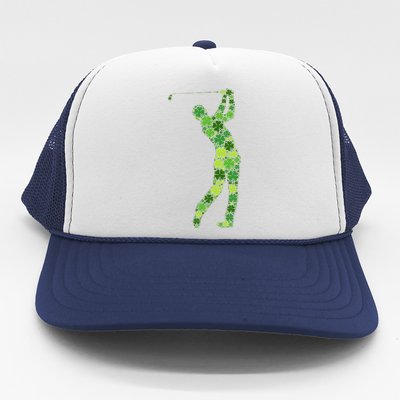 Golf Swing Lucky Green Shamrock Clover St Patricks Day Trucker Hat