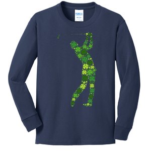 Golf Swing Lucky Green Shamrock Clover St Patricks Day Kids Long Sleeve Shirt