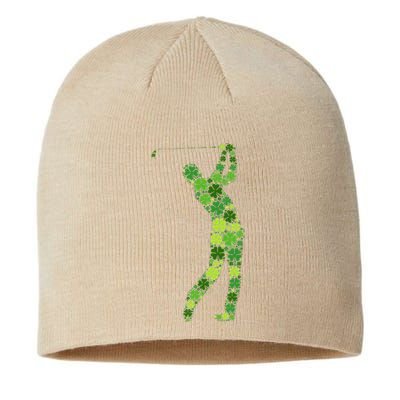 Golf Swing Lucky Green Shamrock Clover St Patricks Day Sustainable Beanie