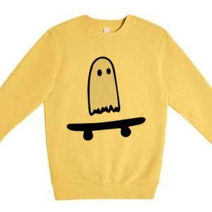 Ghost Skateboard Lazy Halloween Costume Funny Skateboarding Cute Gift Premium Crewneck Sweatshirt