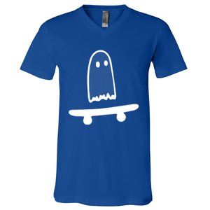 Ghost Skateboard Lazy Halloween Costume Funny Skateboarding Cute Gift V-Neck T-Shirt