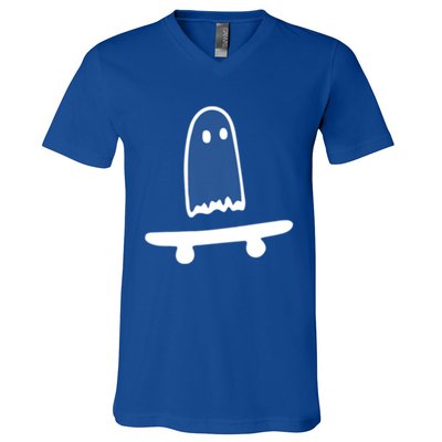 Ghost Skateboard Lazy Halloween Costume Funny Skateboarding Cute Gift V-Neck T-Shirt