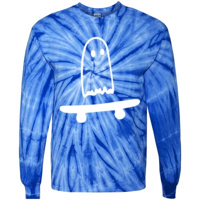 Ghost Skateboard Lazy Halloween Costume Funny Skateboarding Cute Gift Tie-Dye Long Sleeve Shirt