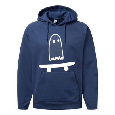 Ghost Skateboard Lazy Halloween Costume Funny Skateboarding Cute Gift Performance Fleece Hoodie