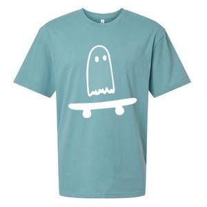 Ghost Skateboard Lazy Halloween Costume Funny Skateboarding Cute Gift Sueded Cloud Jersey T-Shirt