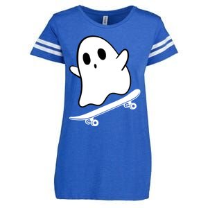 Ghost Skateboard Lazy Halloween Costume Funny Skateboarding Gift Enza Ladies Jersey Football T-Shirt