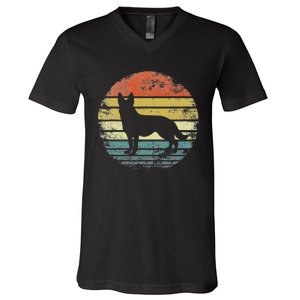 German Shepherd Lover Owner Gift Retro Sunset Dog V-Neck T-Shirt