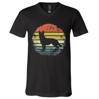 German Shepherd Lover Owner Gift Retro Sunset Dog V-Neck T-Shirt