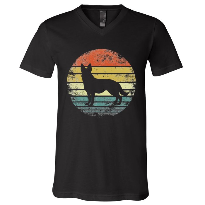 German Shepherd Lover Owner Gift Retro Sunset Dog V-Neck T-Shirt