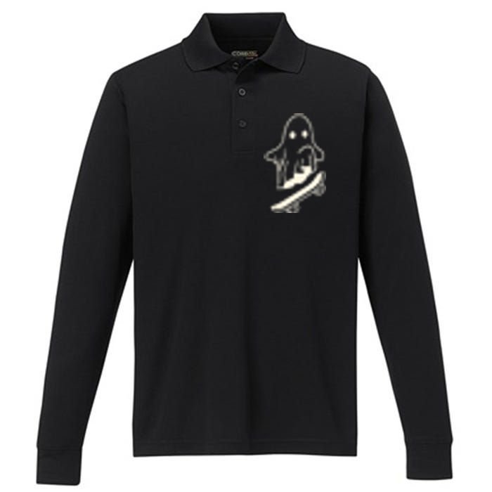 Ghost Skateboard Lazy Halloween Costume Funny Skateboarding Performance Long Sleeve Polo