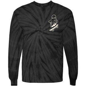 Ghost Skateboard Lazy Halloween Costume Funny Skateboarding Tie-Dye Long Sleeve Shirt