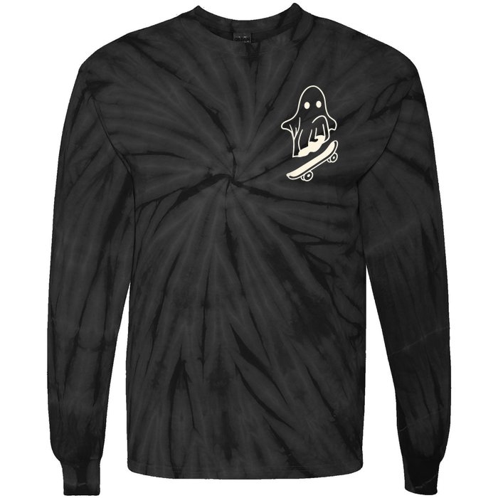 Ghost Skateboard Lazy Halloween Costume Funny Skateboarding Tie-Dye Long Sleeve Shirt