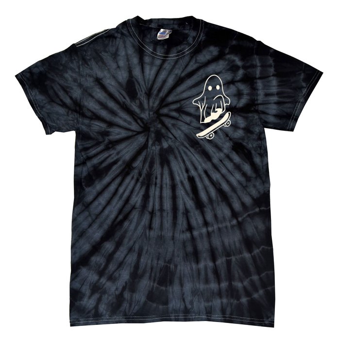 Ghost Skateboard Lazy Halloween Costume Funny Skateboarding Tie-Dye T-Shirt