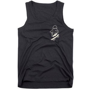 Ghost Skateboard Lazy Halloween Costume Funny Skateboarding Tank Top