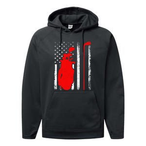 Golf Sports Lover American Flag Golf 4th Of July Performance Fleece Hoodie