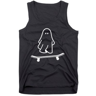 Ghost Skateboard Lazy Halloween Costume Funny Skateboarding Tank Top