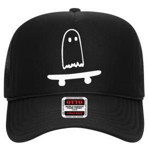 Ghost Skateboard Lazy Halloween Costume Funny Skateboarding High Crown Mesh Back Trucker Hat