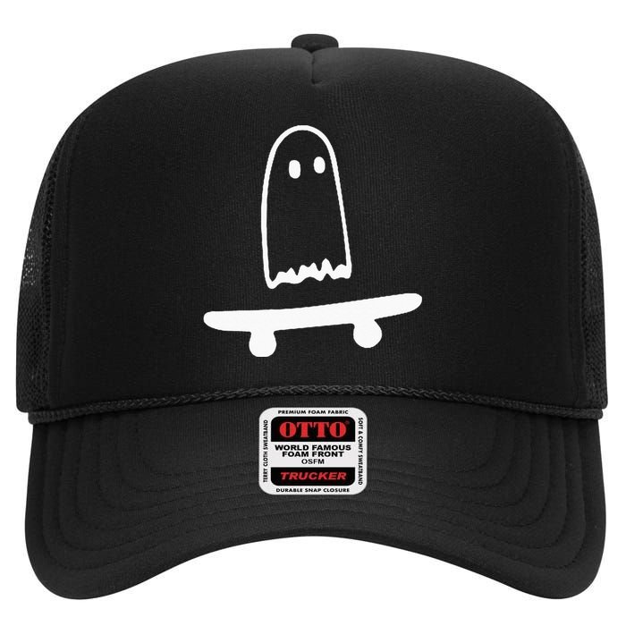 Ghost Skateboard Lazy Halloween Costume Funny Skateboarding High Crown Mesh Back Trucker Hat