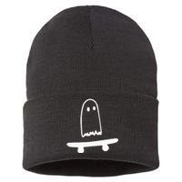 Ghost Skateboard Lazy Halloween Costume Funny Skateboarding Sustainable Knit Beanie