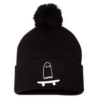 Ghost Skateboard Lazy Halloween Costume Funny Skateboarding Pom Pom 12in Knit Beanie