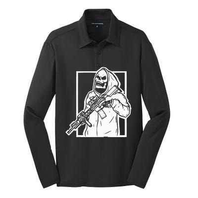 Gangster Skeleton Lazy Halloween Costume Cool Skull Bones Silk Touch Performance Long Sleeve Polo