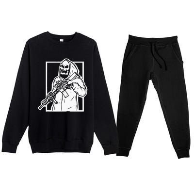 Gangster Skeleton Lazy Halloween Costume Cool Skull Bones Premium Crewneck Sweatsuit Set