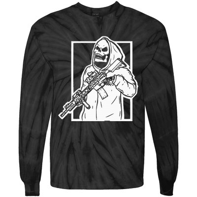 Gangster Skeleton Lazy Halloween Costume Cool Skull Bones Tie-Dye Long Sleeve Shirt