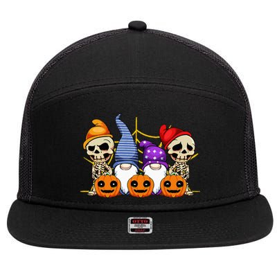 Gnomes Skeleton Lazy Halloween Costume Cute Gnome Skull 7 Panel Mesh Trucker Snapback Hat