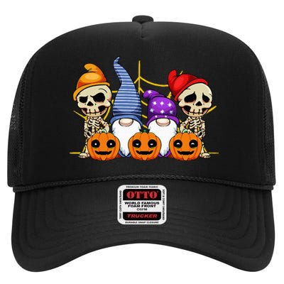 Gnomes Skeleton Lazy Halloween Costume Cute Gnome Skull High Crown Mesh Back Trucker Hat