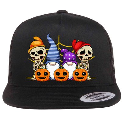 Gnomes Skeleton Lazy Halloween Costume Cute Gnome Skull Flat Bill Trucker Hat