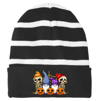 Gnomes Skeleton Lazy Halloween Costume Cute Gnome Skull Striped Beanie with Solid Band