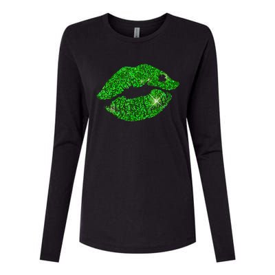 Green Shamrock Lips Kiss Irish St Patrick's Day Womens Cotton Relaxed Long Sleeve T-Shirt