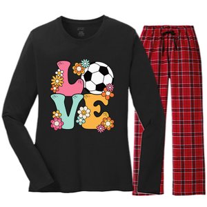 Groovy Soccer Love Cute Soccer Lover Women's Long Sleeve Flannel Pajama Set 