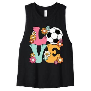 Groovy Soccer Love Cute Soccer Lover Women's Racerback Cropped Tank