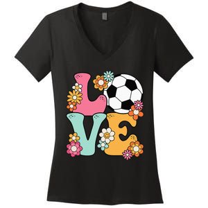 Groovy Soccer Love Cute Soccer Lover Women's V-Neck T-Shirt