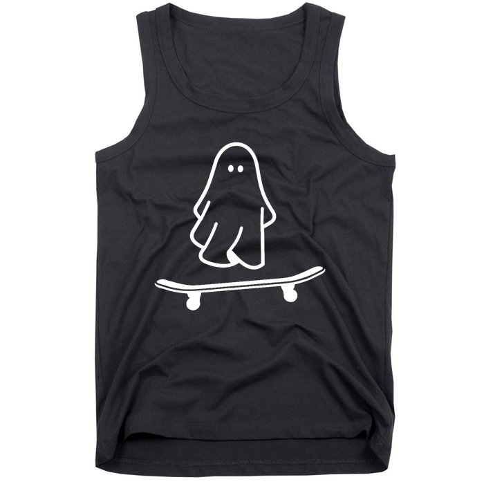 Ghost Skateboard Lazy Halloween Costume Funny Skateboarding Tank Top