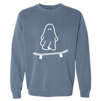 Ghost Skateboard Lazy Halloween Costume Funny Skateboarding Garment-Dyed Sweatshirt