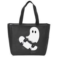 Ghost Skateboard Lazy Halloween Costume Funny Skateboarding Zip Tote Bag