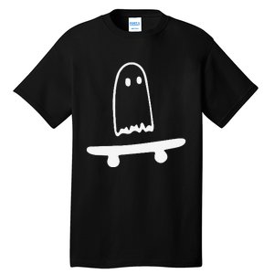 Ghost Skateboard Lazy Halloween Funny Skateboarding Tall T-Shirt