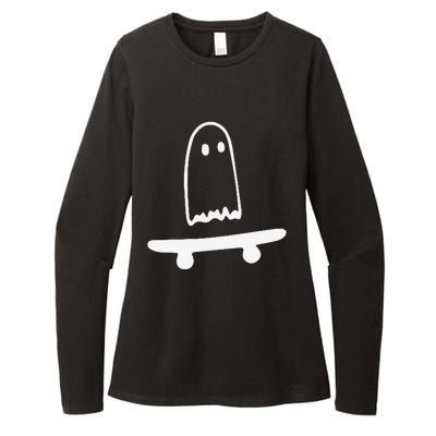 Ghost Skateboard Lazy Halloween Funny Skateboarding Womens CVC Long Sleeve Shirt