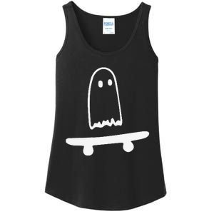 Ghost Skateboard Lazy Halloween Funny Skateboarding Ladies Essential Tank