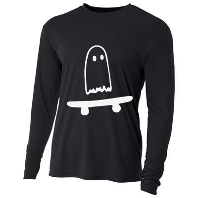 Ghost Skateboard Lazy Halloween Funny Skateboarding Cooling Performance Long Sleeve Crew
