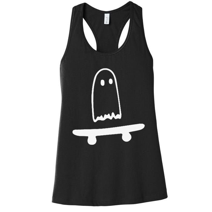 Ghost Skateboard Lazy Halloween Funny Skateboarding Women's Racerback Tank